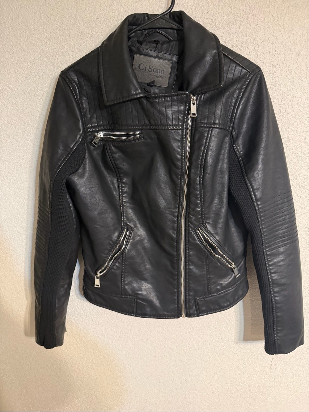 Ci Sono Black Faux Leather Moto Jacket with Quilted Detail